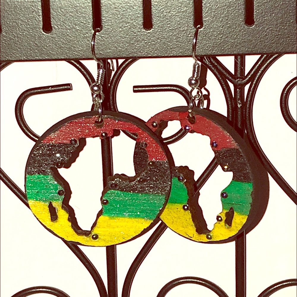 Hand Painted Wooden Africa Earrings